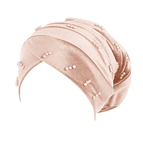 Unisex-Workout-Haarband Große elastische einfarbige bequeme flache Hut-Perlen-Kappen-Nagel-Perlen-Stapel-Kappe für Damen (Beige, One Size) von Generic