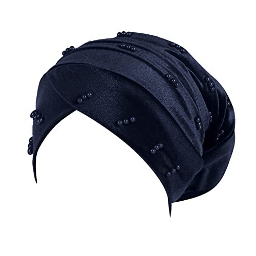 Unisex-Workout-Haarband Große elastische einfarbige bequeme flache Hut-Perlen-Kappen-Nagel-Perlen-Stapel-Kappe für Damen (Navy, One Size) von Unbekannt