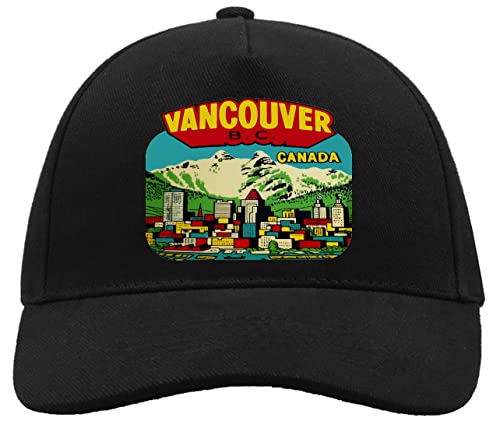 Vancouver Canada British Columbia Bequeme Unisex-Baseball-Truckerkappe aus gebürsteter Baumwolle mit Schnalle Schwarz von ATPRINTS