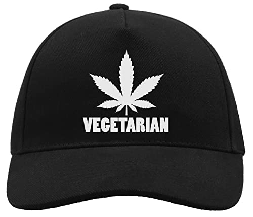 Vegetarian Funny Green Weed Graphic Bequeme Unisex-Baseball-Truckerkappe aus gebürsteter Baumwolle mit Schnalle Schwarz von ATPRINTS