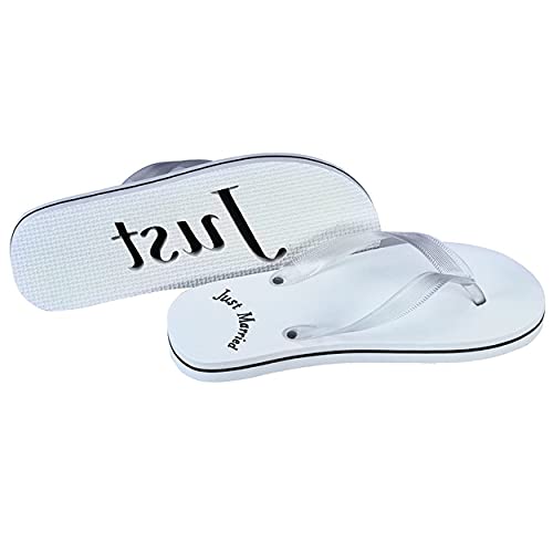WEDDINGSTAR Just Married Flip-Flops für Hochzeiten, Schwarz und Weiß, Weiss/opulenter Garten, Small von WEDDINGSTAR