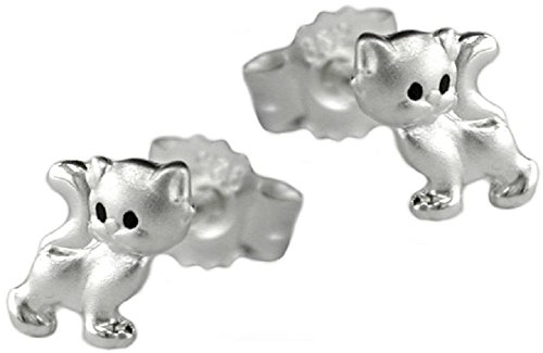 Ohrstecker Katze mattiert glänzend für Kinder 925 Silber 6 x 5 mm inklusive Schmuckbox Ohrschmuck Ohrringe von Unbespielt