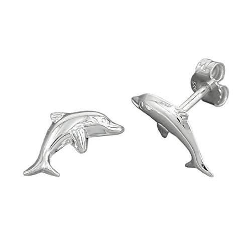 Ohrstecker springender Delfin 925 Silber für Kinder 12 x 6 mm inklusive Schmuckbox Ohrschmuck Ohrringe von Unbespielt