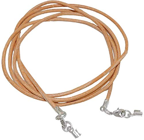 Unbespielt Lederband Halskette Natur Hellbraun Damen Herren Zwei Karabinerverschluss Silberfarben 1m Lang Kürzbar von Unbespielt