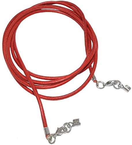 Unbespielt Lederband Kette Collier Halskette Rot Damen Herren Zwei Karabinerverschluss Silberfarben 1m Lang K?rzbar von Unbespielt