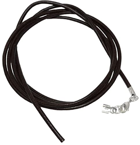 Unbespielt Lederband Länge 1 m verkürzbar Schwarz Unisex Verschluss Karabinerverschluss Silberfarbend. Breite 2 mm Kette Collier Halskette für Anhänger von Unbespielt