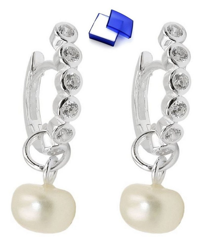 unbespielt Paar Creolen Ohrringe mit Süßwasserzuchtperle und Zirkonias 925 Silber 24 x 3 mm, Silberschmuck für Damen von unbespielt