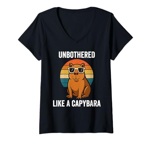 Damen Unbothered Like A Capybara Retro Funny T-Shirt mit V-Ausschnitt von Unbothered Like A Capybara Funny Capybaras Apparel