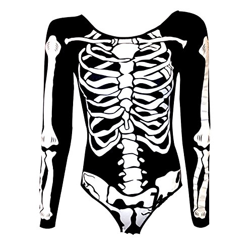 Damen Halloween Skelett Knochen Kleid Body Anzug Overall Leggings Plus 36-48 von Fashion Oasis