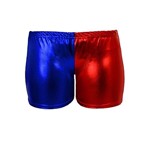 Unbranded Mädchen Metall Wet-Look Hot Pants Folie Shorts glänzend Halloween Party Rot und Blau Disco Shorts (Alter 11-12, Rote & Blaue Kurze Hose) von Unbranded