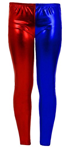 Unbranded Mädchen Metall Wet-Look Hot Pants Jacke Leggings Folie Shorts glänzend Halloween Party Rot und Blau Disco Shorts (Alter 9-10, Rote & Blaue Leggings) von Unbranded