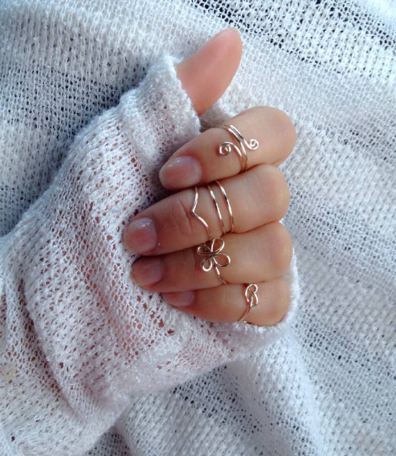 Ue Silber Gefülltes Midi Ringe Set Verstellbare Wire Wrap Knöchelringe Ungezügelte Essenz von UnbridledEssenceLLC