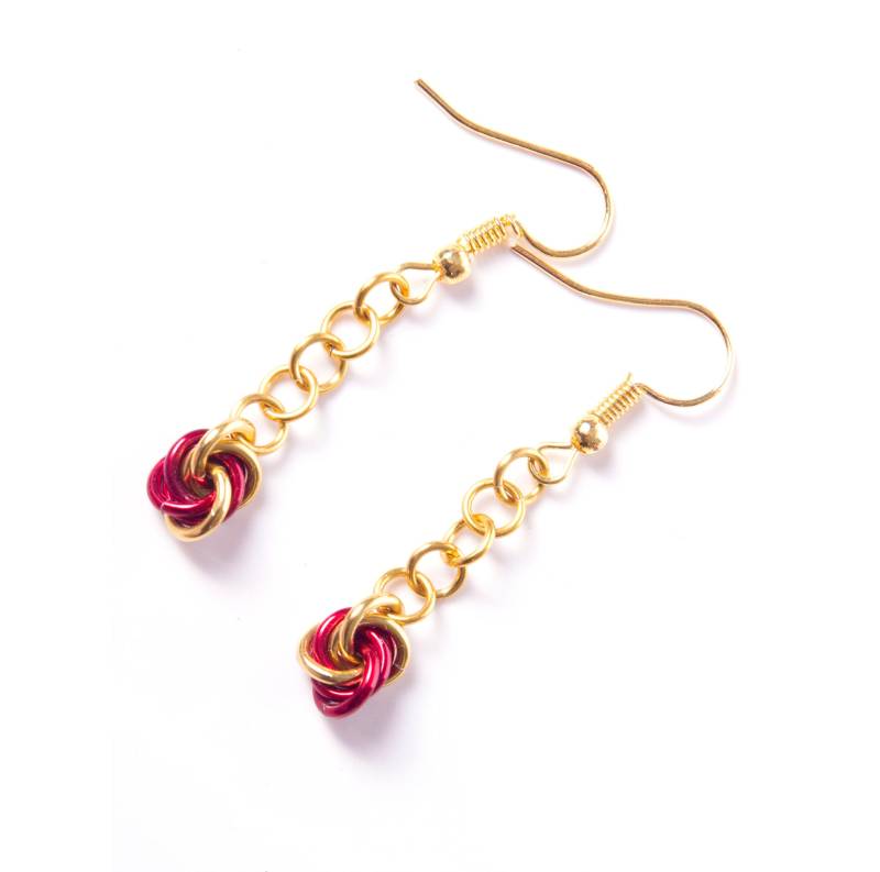 Gold Red Drop Ohrringe/Chainmail Ohrringe/Drop-Ohrringe/Geek-Ohrringe/Chainmaille-Ohrringe/Drachenarren von UnchainedDesignUK