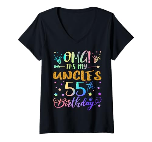 Damen OMG It's My Oncle's 55th Birthday Sweet 55 Years Old T-Shirt mit V-Ausschnitt Damen OMG It's My Oncle's 55th Birthday Sweet 55 Years Old T-Shirt mit V-Ausschnitt von Uncle 55th Bday Tie Dye Niece Nephew