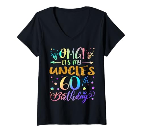 Damen OMG It's My Oncle's 60th Birthday Sweet 60 Years Old T-Shirt mit V-Ausschnitt Damen OMG It's My Oncle's 60th Birthday Sweet 60 Years Old T-Shirt mit V-Ausschnitt von Uncle 60th Bday Tie Dye Niece Nephew