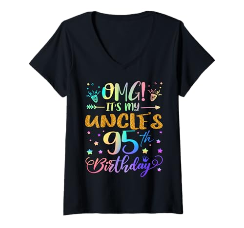 Damen OMG It's My Oncle's 95th Birthday Sweet 95 Years Old T-Shirt mit V-Ausschnitt von Uncle 95th Bday Tie Dye Niece Nephew