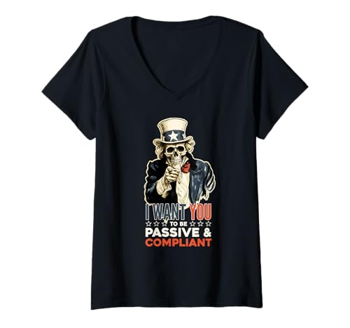 Damen Onkel American Sam, ich Will Dich Passive und konforme Politik T-Shirt mit V-Ausschnitt Damen Onkel American Sam, ich Will Dich Passive und konforme Politik T-Shirt mit V-Ausschnitt von Uncle American Sam Political Satire USA