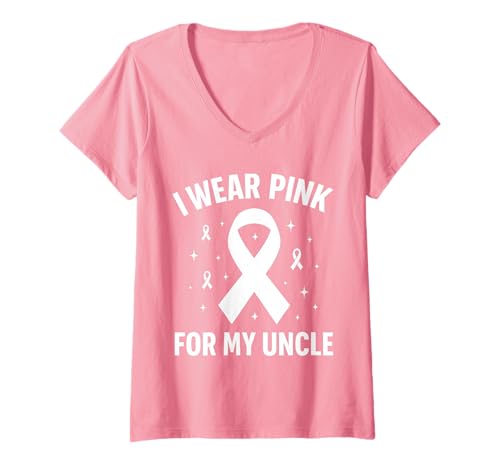 Damen Ich trage Rosa zur Unterstützung des Krebsbewusstseins bei Meinem Onkel T-Shirt mit V-Ausschnitt Damen Ich trage Rosa zur Unterstützung des Krebsbewusstseins bei Meinem Onkel T-Shirt mit V-Ausschnitt von Uncle Cancer Awareness Support Apparel Inc