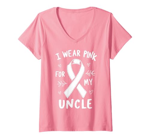 Damen Ich trage Rosa zur Unterstützung des Krebsbewusstseins bei Meinem Onkel T-Shirt mit V-Ausschnitt Damen Ich trage Rosa zur Unterstützung des Krebsbewusstseins bei Meinem Onkel T-Shirt mit V-Ausschnitt von Uncle Cancer Awareness Support Apparel Inc
