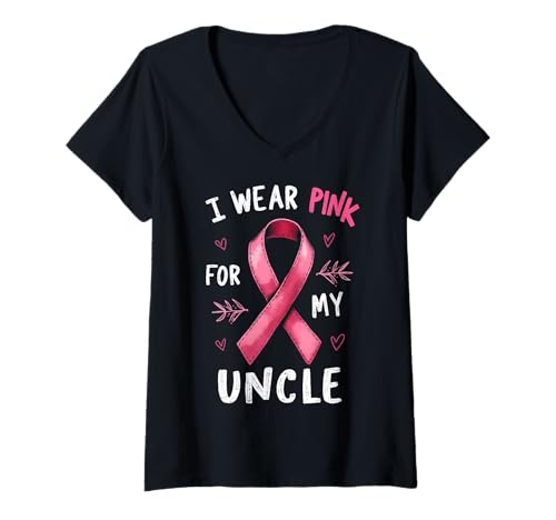 Damen Ich trage Rosa zur Unterstützung des Krebsbewusstseins bei Meinem Onkel T-Shirt mit V-Ausschnitt Damen Ich trage Rosa zur Unterstützung des Krebsbewusstseins bei Meinem Onkel T-Shirt mit V-Ausschnitt von Uncle Cancer Awareness Support Apparel Inc