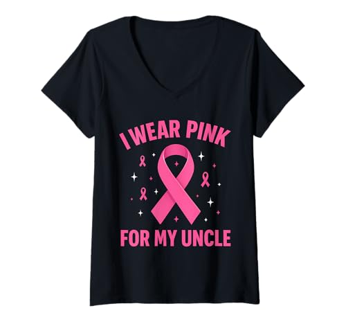 Damen Ich trage Rosa zur Unterstützung des Krebsbewusstseins bei Meinem Onkel T-Shirt mit V-Ausschnitt Damen Ich trage Rosa zur Unterstützung des Krebsbewusstseins bei Meinem Onkel T-Shirt mit V-Ausschnitt von Uncle Cancer Awareness Support Apparel Inc