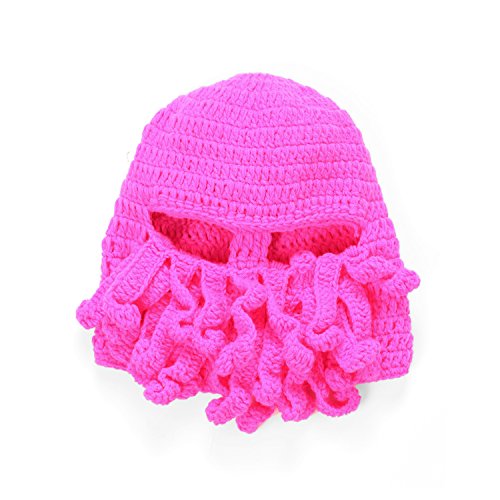 Uncle Lee Oktopus Beanie Mütze Beanie Tintenfisch Bart Mütze Strick Beard Caps für Herren Winter Warm Skifahren Gr. Einheitsgröße, Rose von Uncle Lee