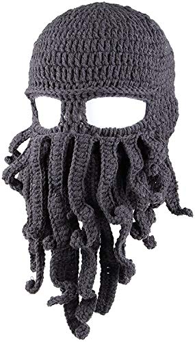 Uncle Lee Oktopus Beanie Mütze Beanie Tintenfisch Bart Mütze Strick Beard Caps für Herren Winter Warm Skifahren Gr. Einheitsgröße, grau von Uncle Lee