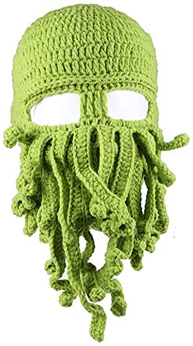 Uncle Lee Oktopus Beanie Mütze Beanie Tintenfisch Bart Mütze Strick Beard Caps für Herren Winter Warm Skifahren Gr. Einheitsgröße, grün von Uncle Lee