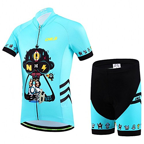 Uncle Lee Unisex Bekleidung Skinsuits Radbekleidung Kinder Radsport Kurzarm Trikot Kurzarm Trikot + Gepolsterte Shorts, Kinder, Blauer Roboter, 7-9 Jahre von Uncle Lee