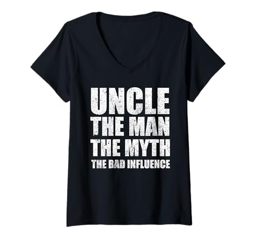 Damen Uncle Man Myth Bad Influence Lustiger sarkastischer Bruder T-Shirt mit V-Ausschnitt Damen Uncle Man Myth Bad Influence Lustiger sarkastischer Bruder T-Shirt mit V-Ausschnitt von Uncle Man Myth Bad Influence Funny Brother