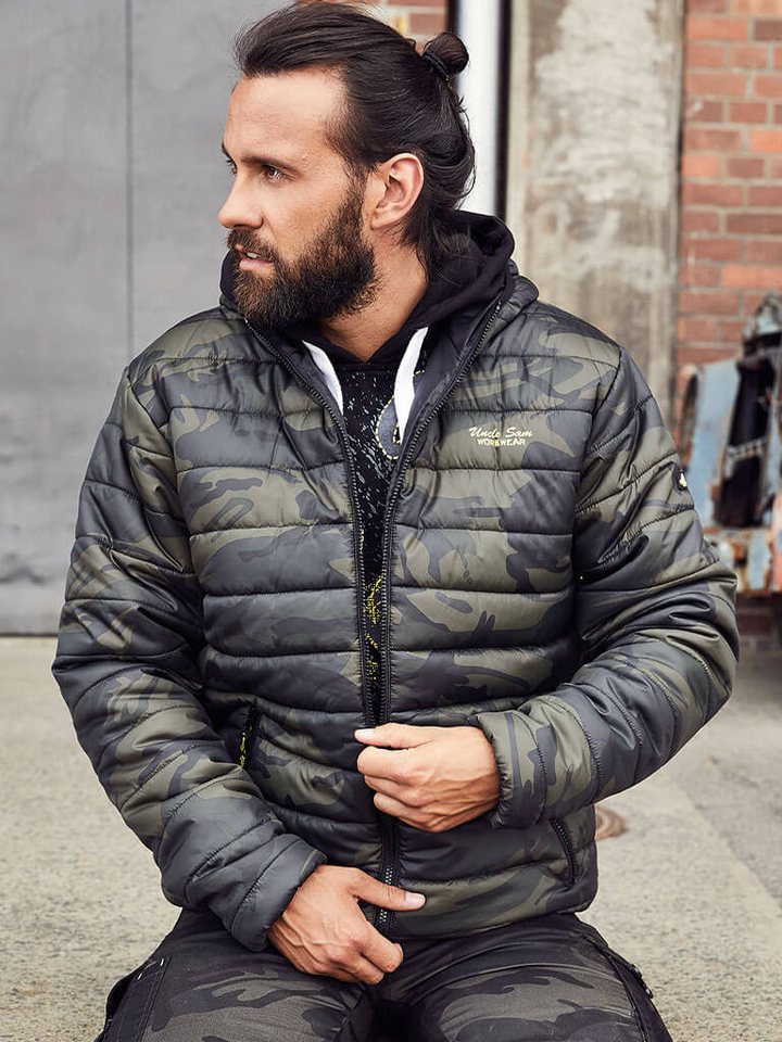 Uncle Sam Steppjacke Herren Jacke gesteppt mit Kapuze - Gesteppte Arbeitsjacke mit Taschen von Uncle Sam