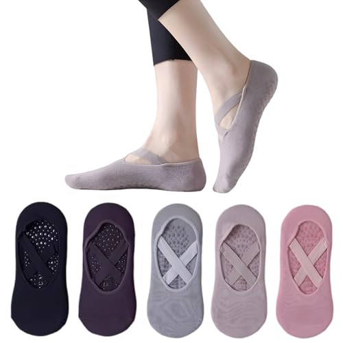 Uncle Yang rutschfeste Pilates-Socken für Damen – 5 Paar Baumwoll-Boat-Socken mit Silikon-Grip – Yoga, Tanz, Fitness, Indoor-Sport von Uncle Yang