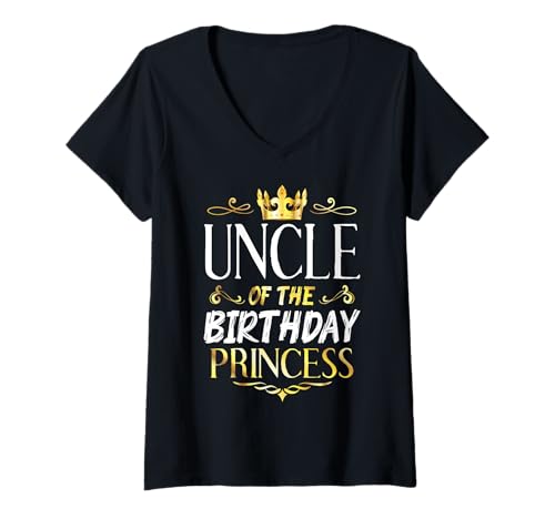 Damen Uncle of The Birthday Princess Passing Familienfest T-Shirt mit V-Ausschnitt Damen Uncle of The Birthday Princess Passing Familienfest T-Shirt mit V-Ausschnitt von Uncle of The Birthday Princess Matching Family