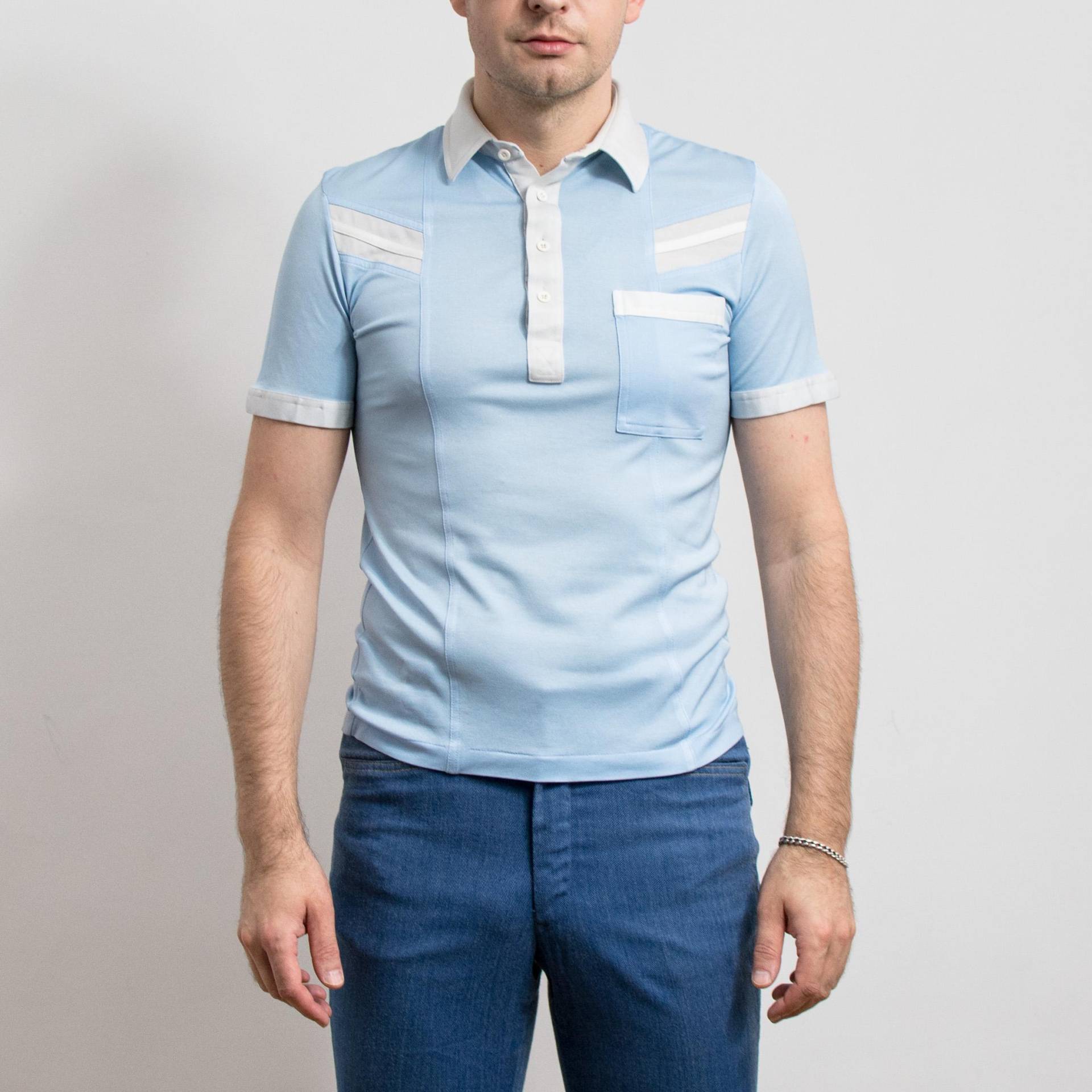 80Er Jahre Vintage St. Michael | Blaues Kurzarm-Top Mit Kragen Herren Größe S von UncleEdVintage