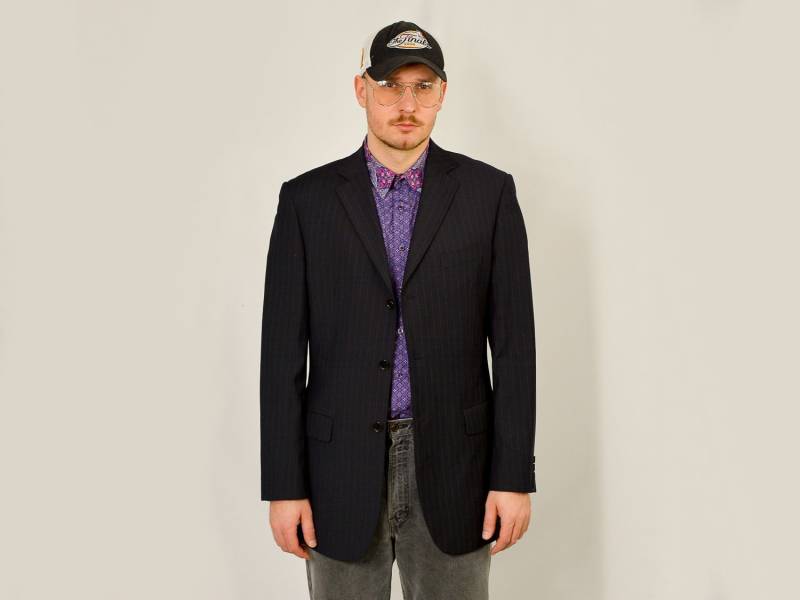 Balmain Blazer Gestreift Schwarze Novation Flex Paris Blaue Formale Jacke Preppy Gefüttert Männer M/L von UncleEdVintage