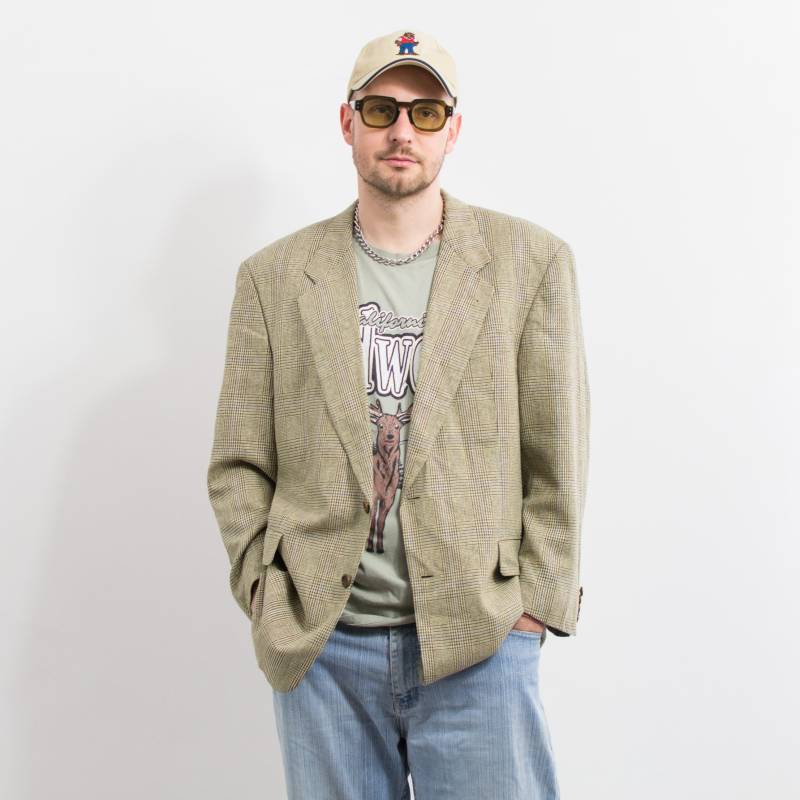 Blazer Aus Seide Und Wolle Von Hugo Boss Vintage Sportjacket Kariert Herren Größe Xl/Xxl von UncleEdVintage
