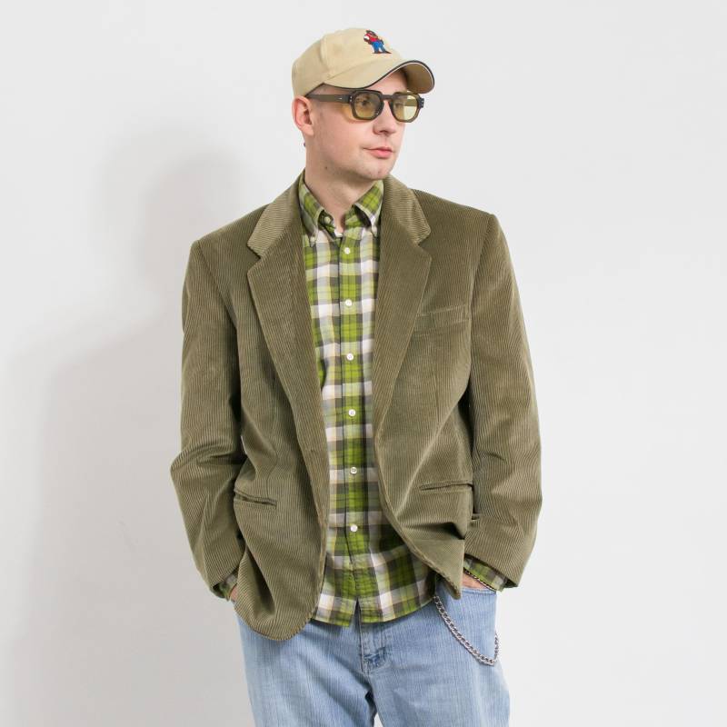 Cord Jacke Vintage Blazer Grün Preppy Herren Größe L von UncleEdVintage