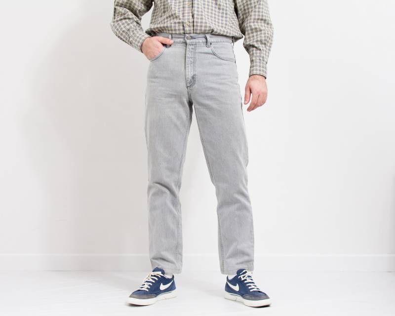 Cross Jeans Grau Denim 90Er Jahre Vintage High Waist Herren Größe W33 L31 von UncleEdVintage