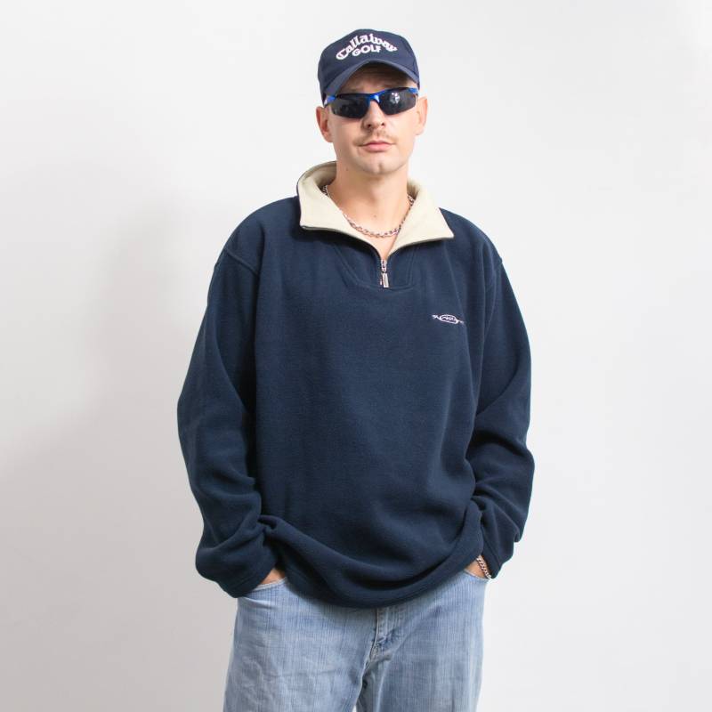 Fleece Sweatshirt Navy-Blau Pullover Warm Oversized Männer Größe Xl von UncleEdVintage