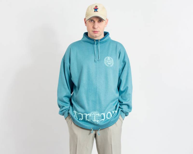 High Neck Sweatshirt Vintage 90Er Langarm Grün Bedruckt Herren Größe L von UncleEdVintage