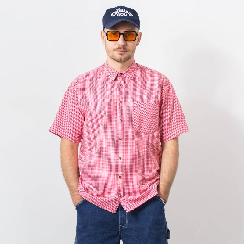 Karo Trachtenhemd Rot Weiß Bunt Baumwolle Button Down Herren Gr. L von UncleEdVintage