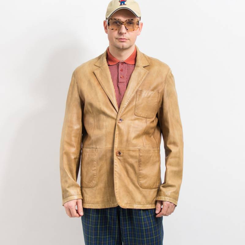 Lederjacke Vintage Distressed Taillierter Blazer Herren Gr. L von UncleEdVintage