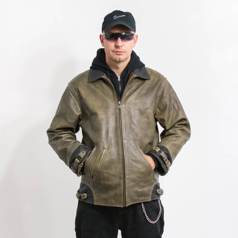 Lederjacke Vintage Khaki Grün Distressed Herren Gr. L von UncleEdVintage