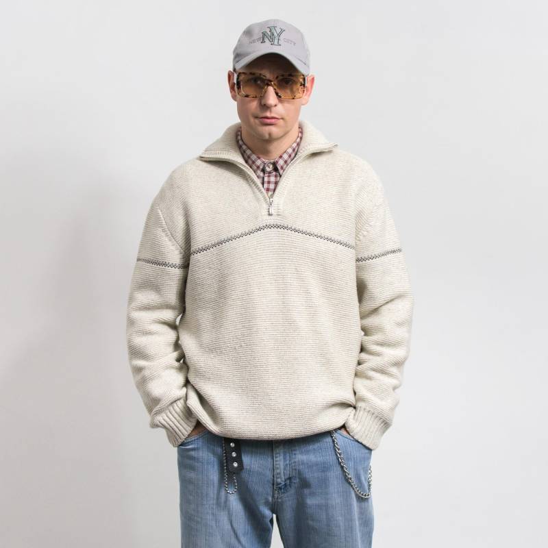 Minimalist Wolle Pullover Vintage Creme Mockneck Männer Größe Xl von UncleEdVintage