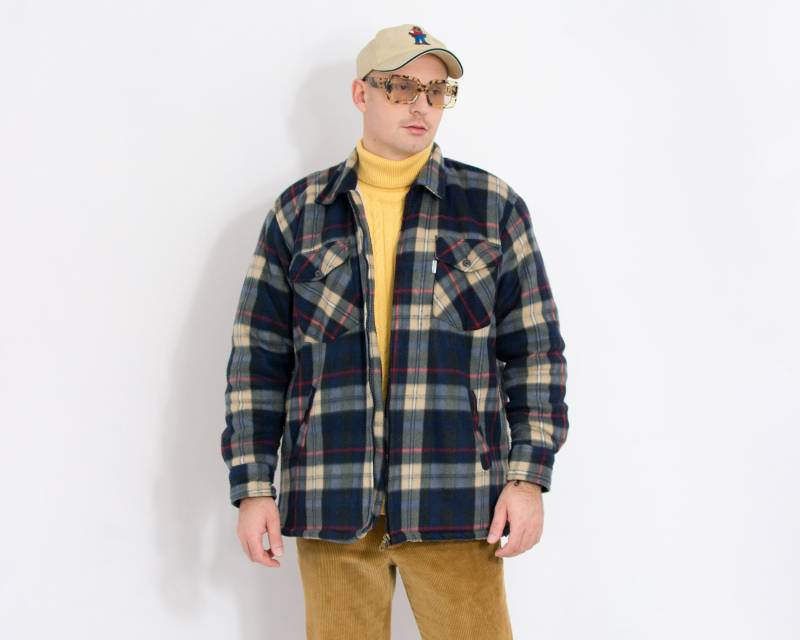 Plaid Shacket Vintage 90Er Fleece Arbeitsflanell Herren Gr. L von UncleEdVintage