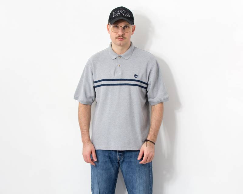Timberland Poloshirt Y2K Vintage Grau Kurzarm Herren Größe L von UncleEdVintage