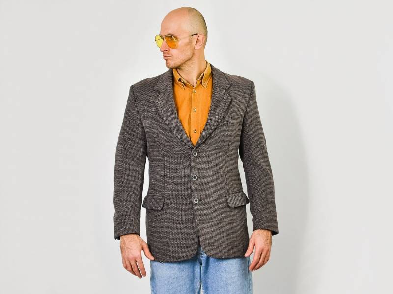 Tweed Jacke Blazer Dunkel Grau Lässig Adrette Vintage 80Er Jahre Retro-Voll Gefüttert Männer M/L von UncleEdVintage