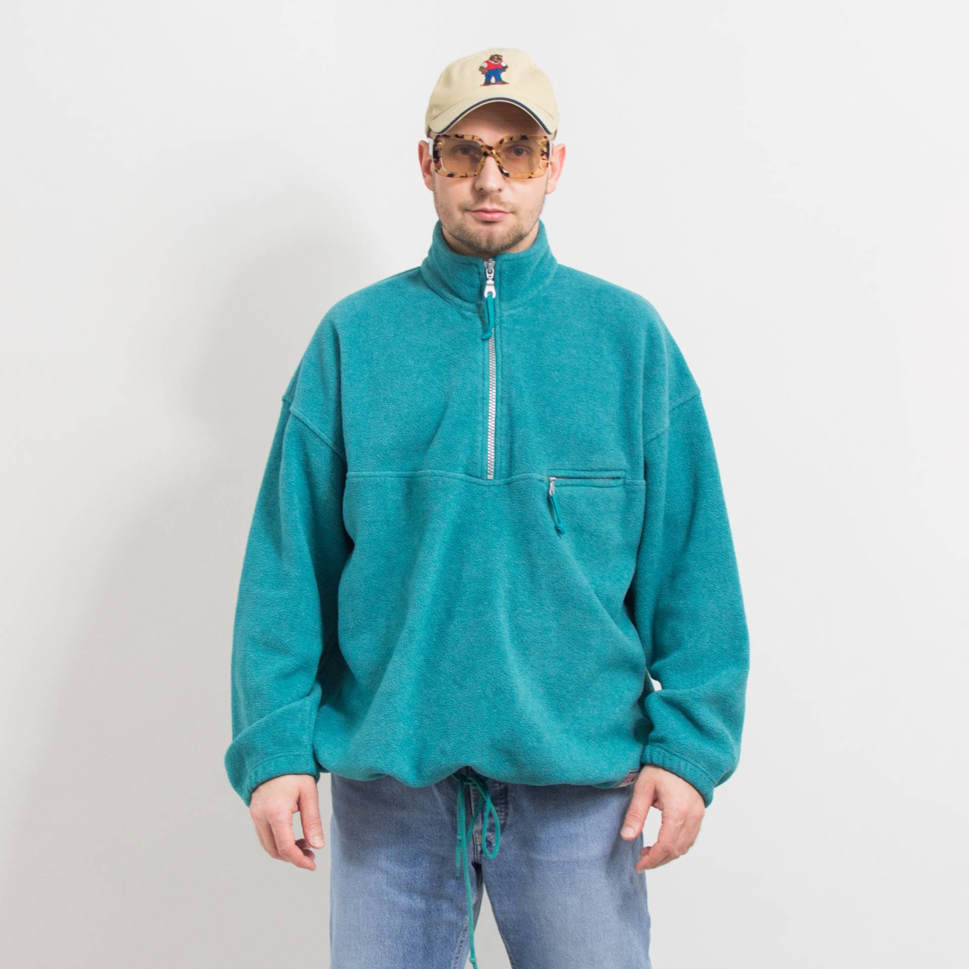 Vintage 90Er Jahre Fleece Sweatshirt Grün Warm Oversized Männer Größe Xl von UncleEdVintage