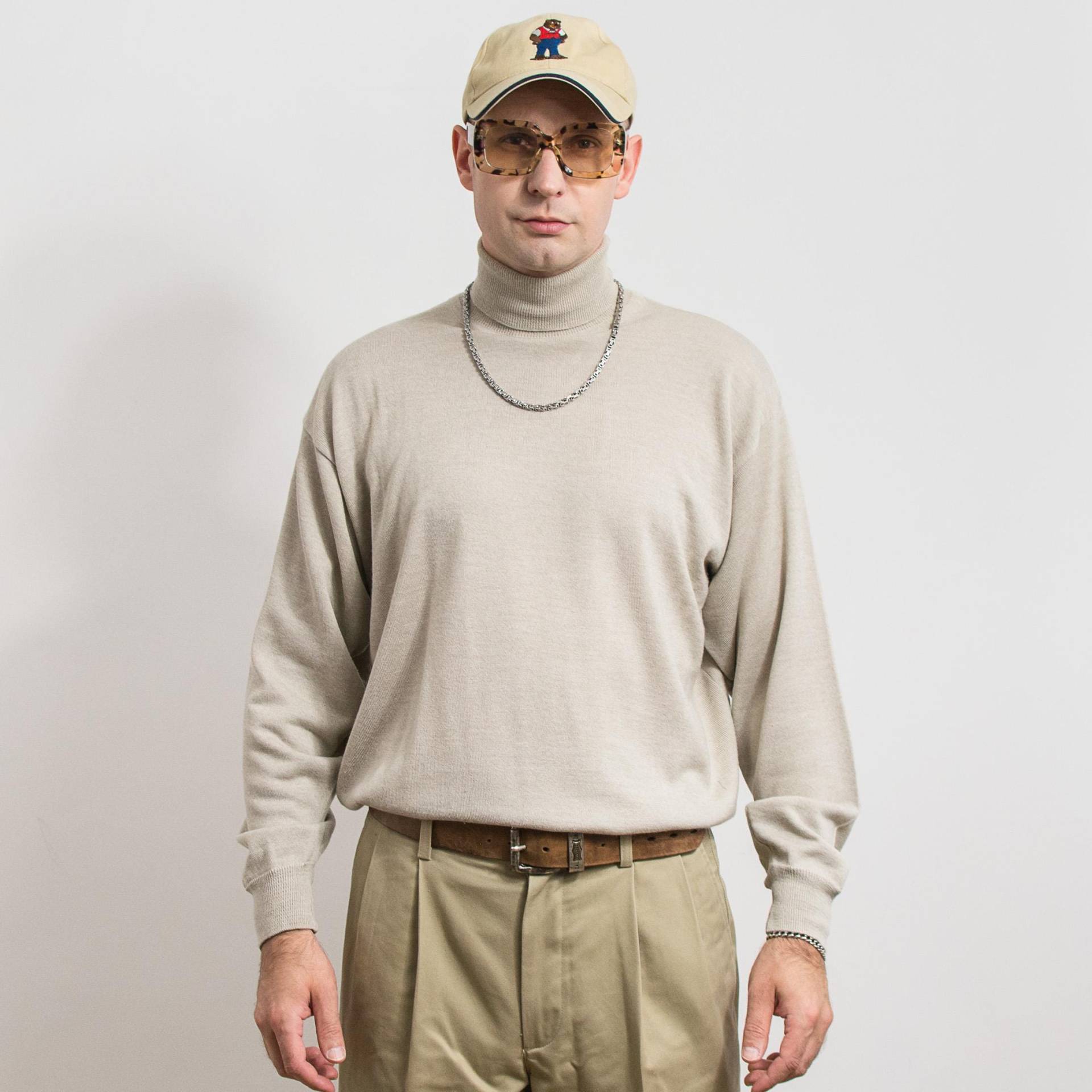 Vintage Beige Rollkragenpullover | Wollmischung Minimalist Herren L/xl von UncleEdVintage