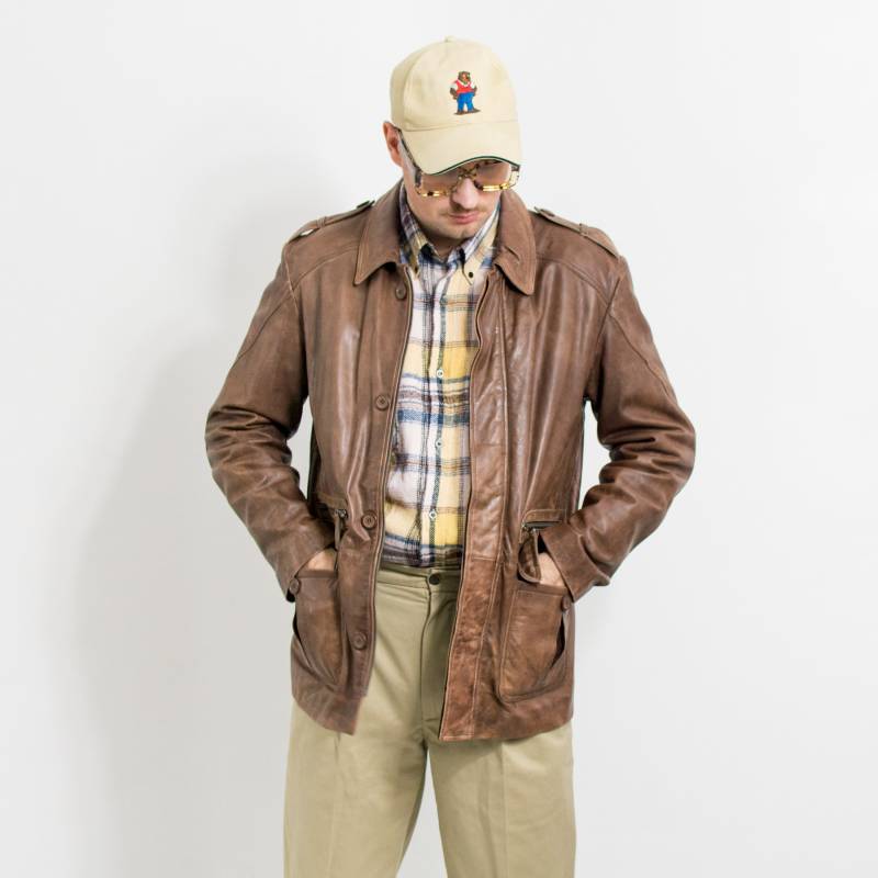 Vintage Braune Lederjacke Frühling Herren Gr. L von UncleEdVintage